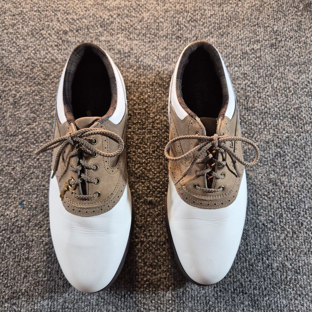 Womens Footjoy Softjoys Terrains 98308  Saddle Golf Shoes Size 8.5 M White & Tan